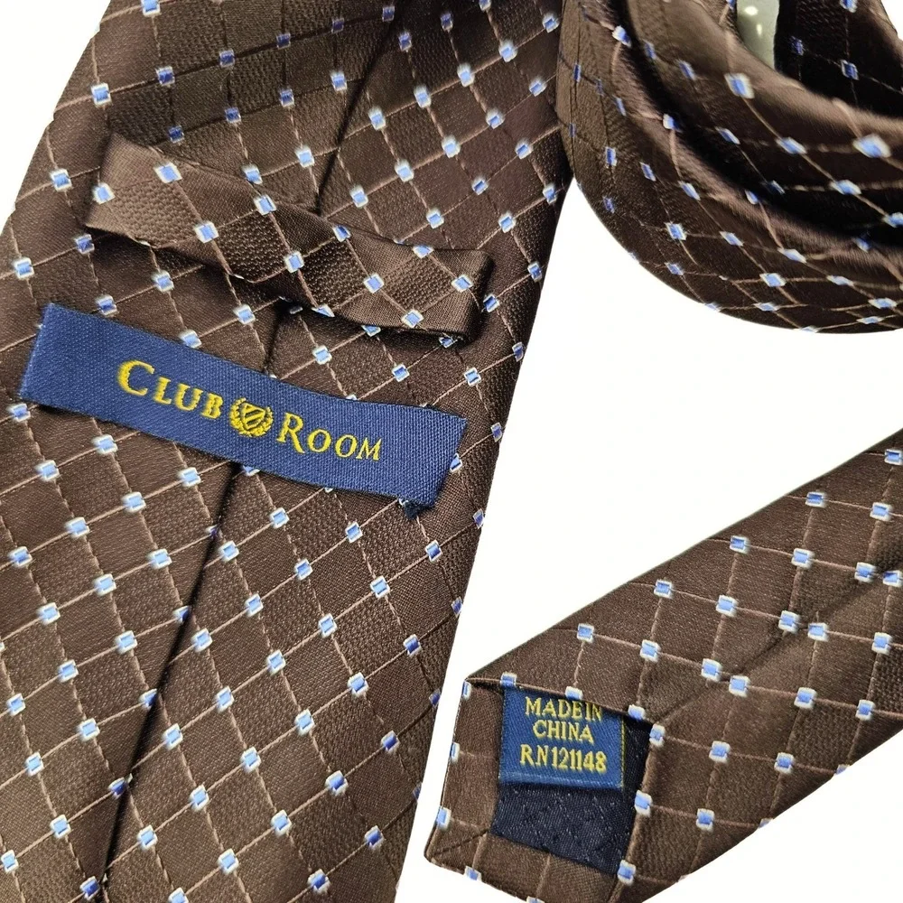Club‎ Room Brown Diamond Grid Pattern Necktie Classic Men's Tie